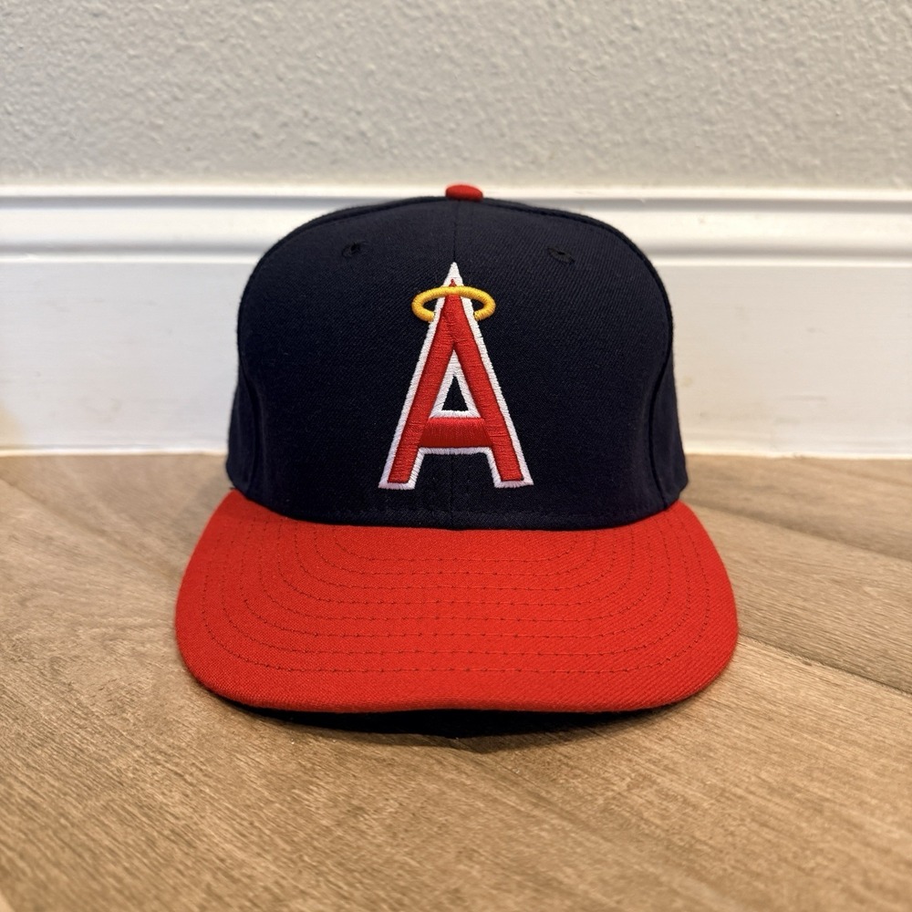 Vintage LA Angels Hat 7 1/8 Navy Red Made USA On Field Cap Y2K New Era 59FIFTY